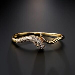 💎New 18K Gold Plated CZ Crystal Green Eyes Snake Bangles Cuff Bracelets